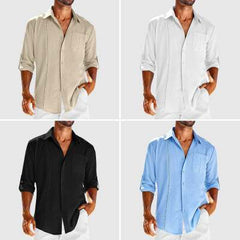 Men’s Casual Long Sleeve Polo Shirt Solid Color Pocket Buttoned