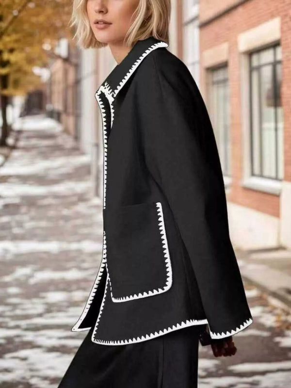 Contrast Trim Drop Shoulder Outerwear