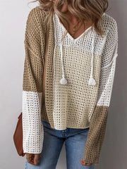 Openwork Tassel Color Block Sweater