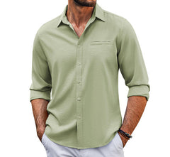 Men’s Casual Long Sleeve Polo Shirt Solid Color Pocket Buttoned
