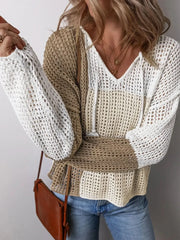 Openwork Tassel Color Block Sweater