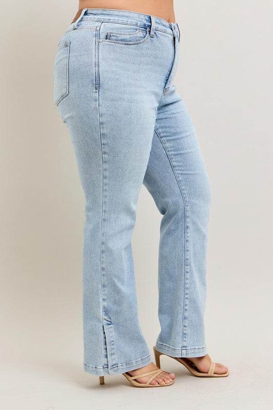 Judy Blue Full Size Tummy Control Vintage Wash Side Slit Slim Boot Jeans Plus Size