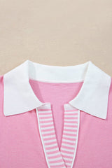 Stripe Colorblock Collared Drop Shoulder Sweater