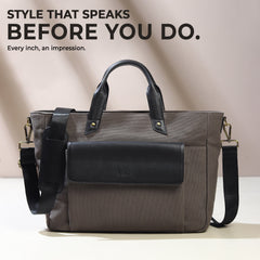 Voyager Canvas Leather Briefcase, Gray