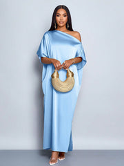 Women Clothing Early Autumn Satin Dress Yellow Satin Maxi Dress