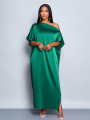 Women Clothing Early Autumn Satin Dress Yellow Satin Maxi Dress