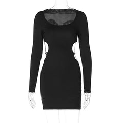 Women’s Spring Solid Color Hollow Out Lace-Up Slim Dress