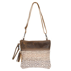 Myra Contentent Aztec Canvas Sling Bag Brown Leather Trim