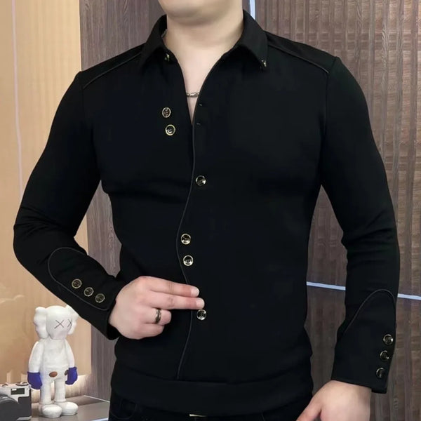 Men’s Solid Color Button Casual Slim Dress Shirt Italy