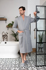 Waffle Spa Bathrobe for Men -  Absorbent, Lightweight