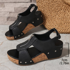 Women's Retro Wedge Sandals Open Toe, Zipper Closure