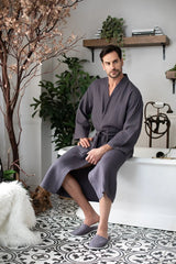 Waffle Spa Bathrobe for Men -  Absorbent, Lightweight
