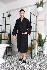 Waffle Spa Bathrobe for Men -  Absorbent, Lightweight