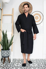 Waffle Spa Bathrobe for Men -  Absorbent, Lightweight